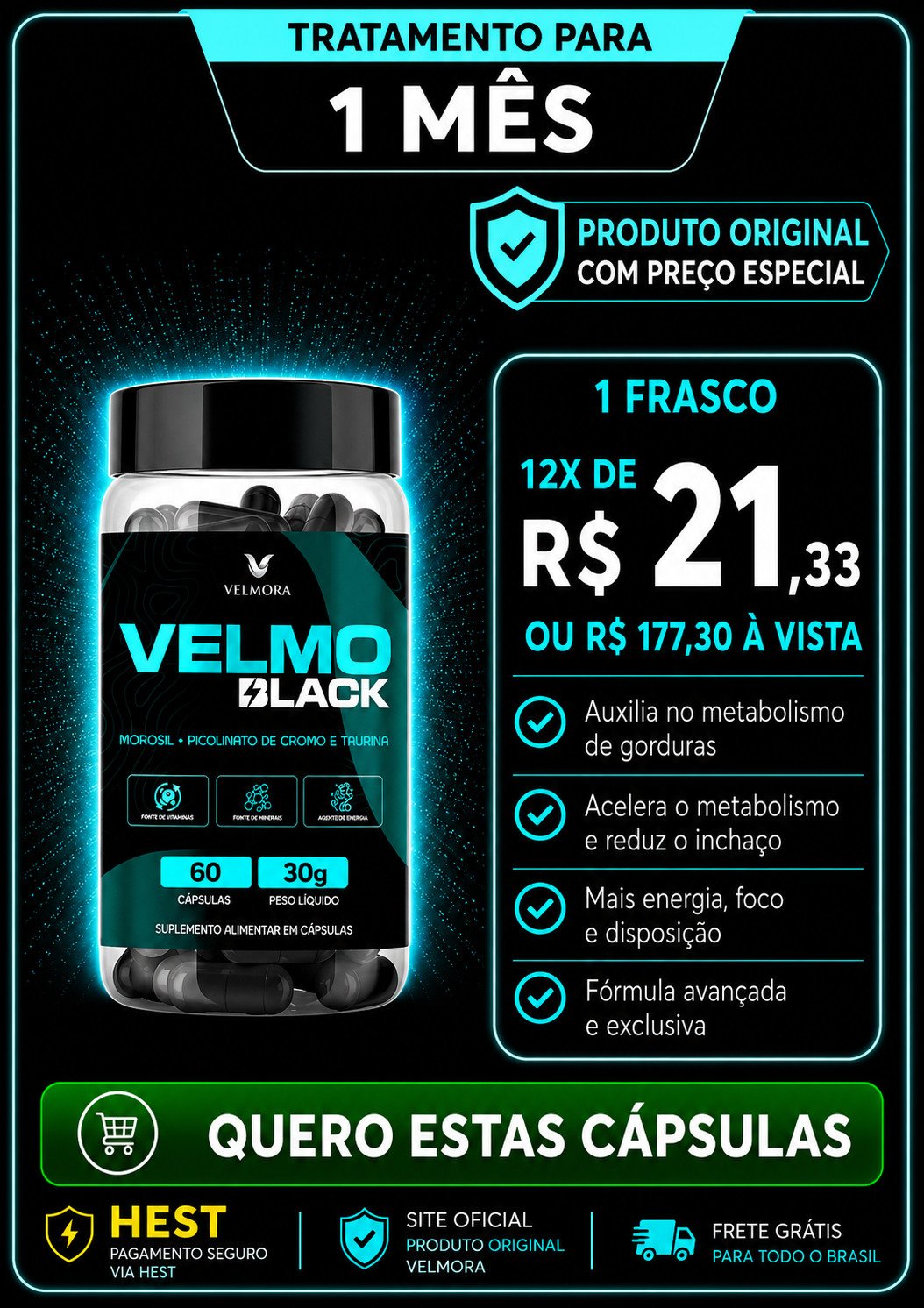 VELMO BLACK 1 MES 1 FRASCO DE CAPSULAS 1