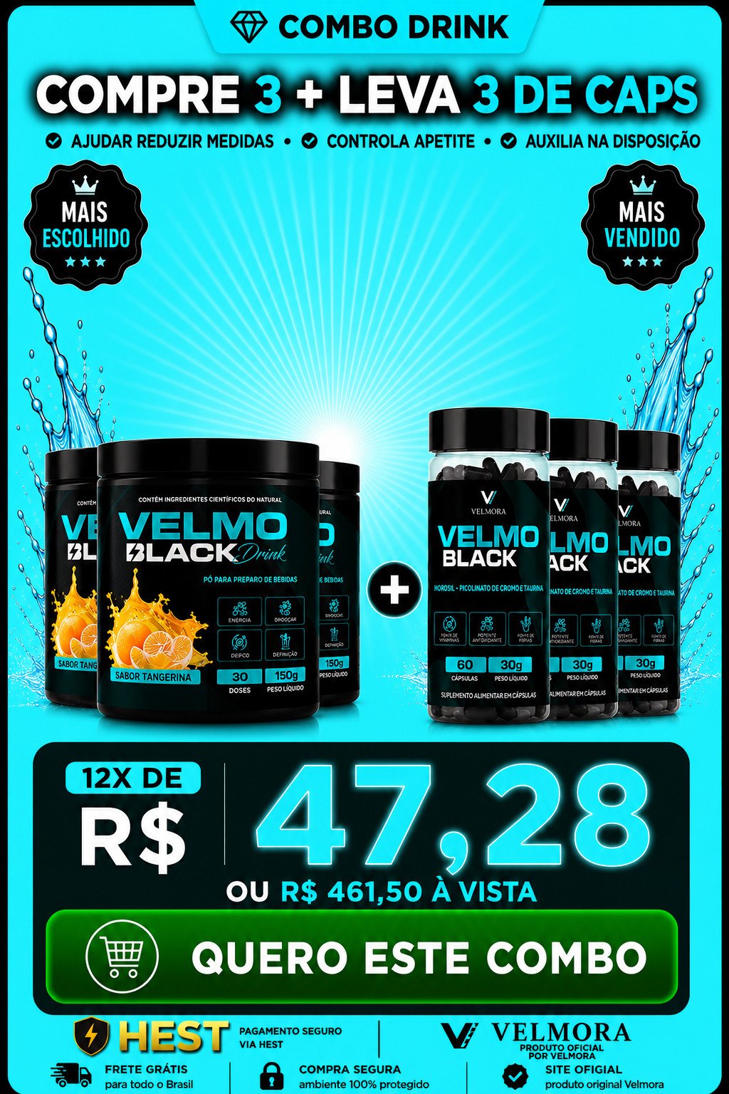 VELMO BLACK COMBO 3 TANGERINA CAPSULAS