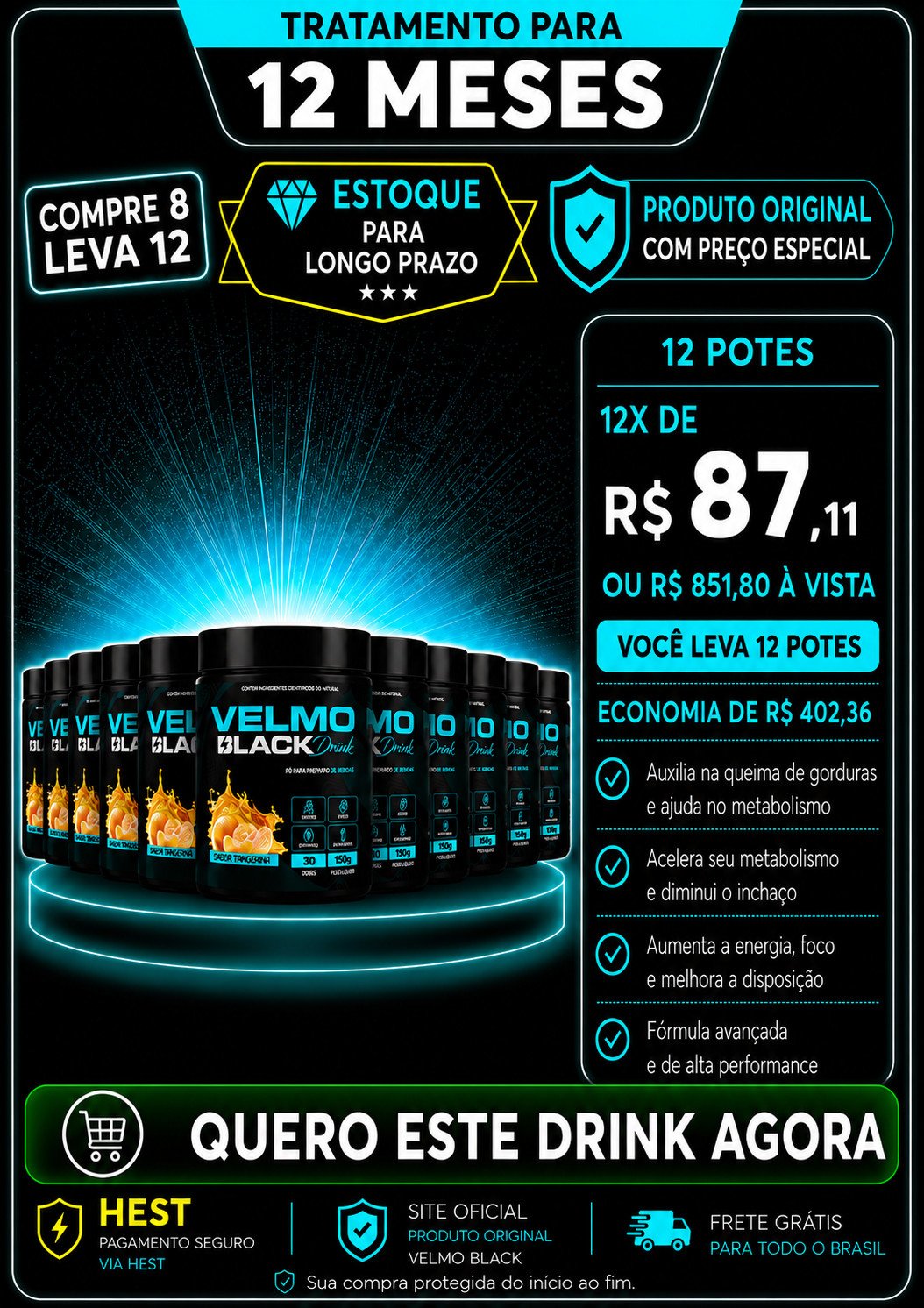 Velmo Black Tratamento 12 Meses Tangeria Leva 12
